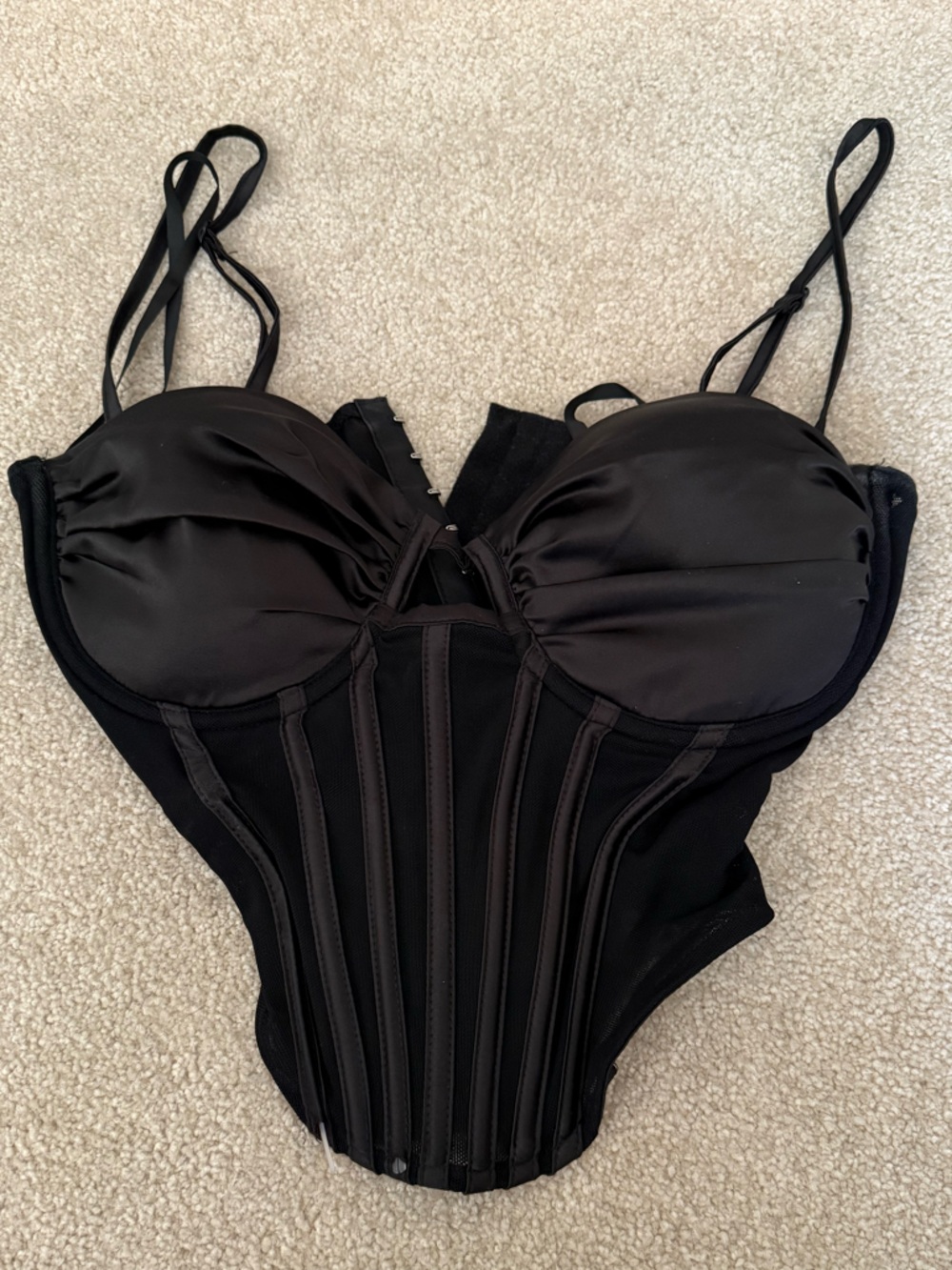 Windsor Black Satin Bustier Corset Top with Straps